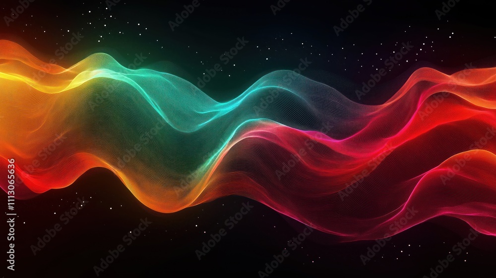 Poster abstract vibrant gradient mesh design. dynamic waves flow in generative ai style. colorful lines, sh