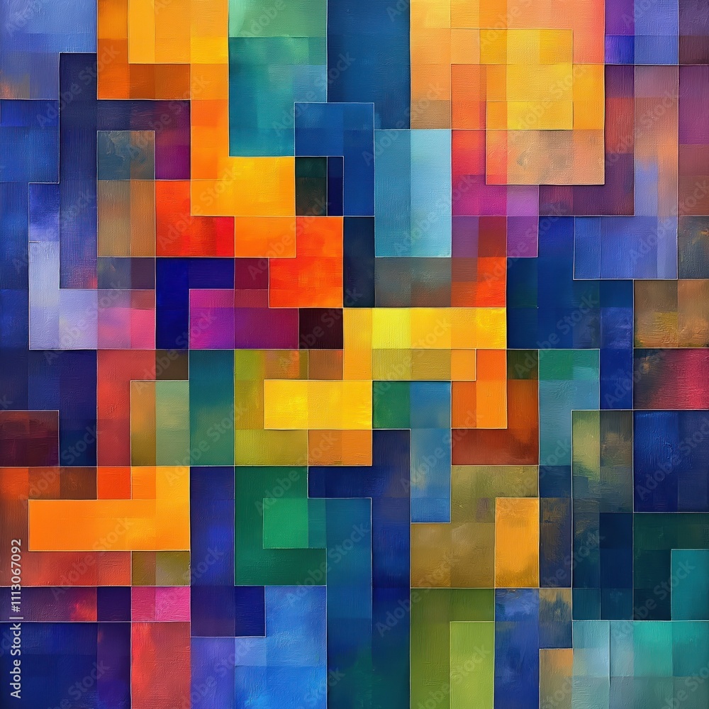 Poster abstract art piece colorful geometric shapes. bright colors vivid style. visual composition. pixelat
