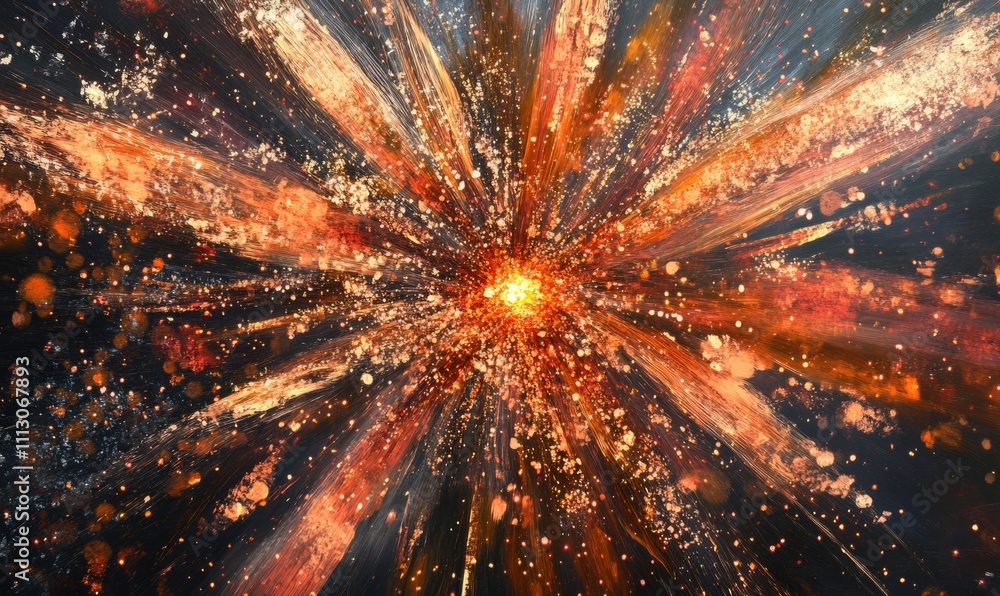 Poster an artistic interpretation of a fiery explosion with intricate patterns of sparks and flames.