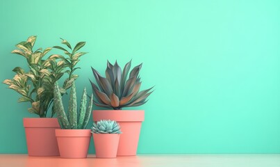 Biophilia concept illustrated with indoor succulents against colored backdrop