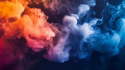 Colorful smoke clouds blending on dark background