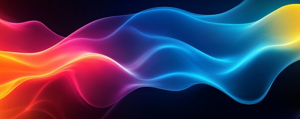 Naklejka premium Grainy gradient background blue yellow red abstract glowing color wave black backdrop glowing vibrant dark noise texture banner design