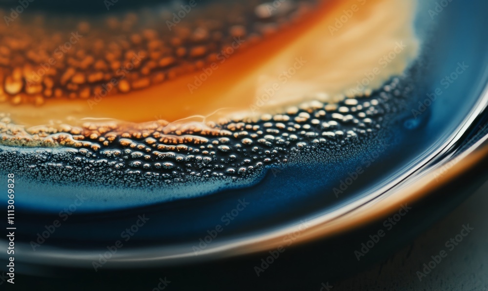 Poster an upclose view of a handthrown plate displaying a mesmerizing blend of deep blue and warm amber gla