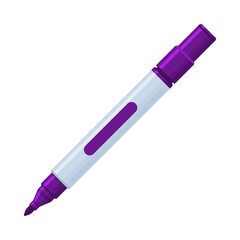 Purple whiteboard permanent marker pen with cap off. School supplies, stationery, drawing, writing tool concept. Flat vector illustration isolated on a white background with copy space