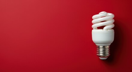 Spiral-shaped CFL light bulb against red background