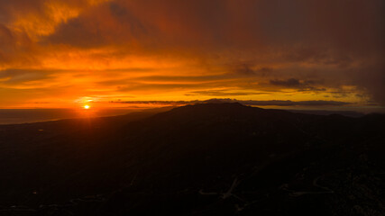 FEB 2024, Santa Barbara CA - sunset on Pacific Ocean from Drone view in Santa Barbara CA
