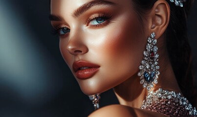 Beautiful woman in high fashion clothes and jewelry