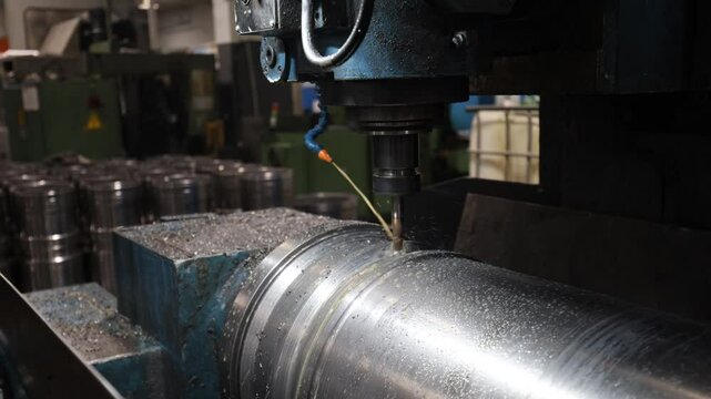 Working CNC milling machine with liquid coolant