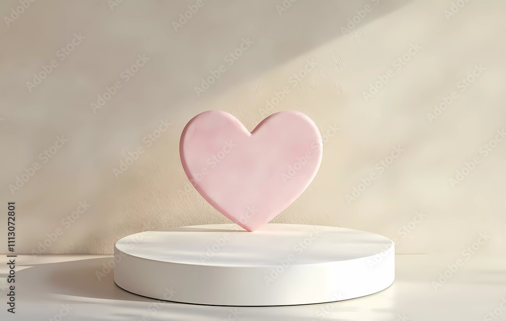 Poster 3d rendering of a valentine's day podium background with a pink heart shape and empty space for prod