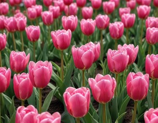 Fototapeta premium Close-up of vibrant pink tulips in full bloom, close-up, spring, bulbs