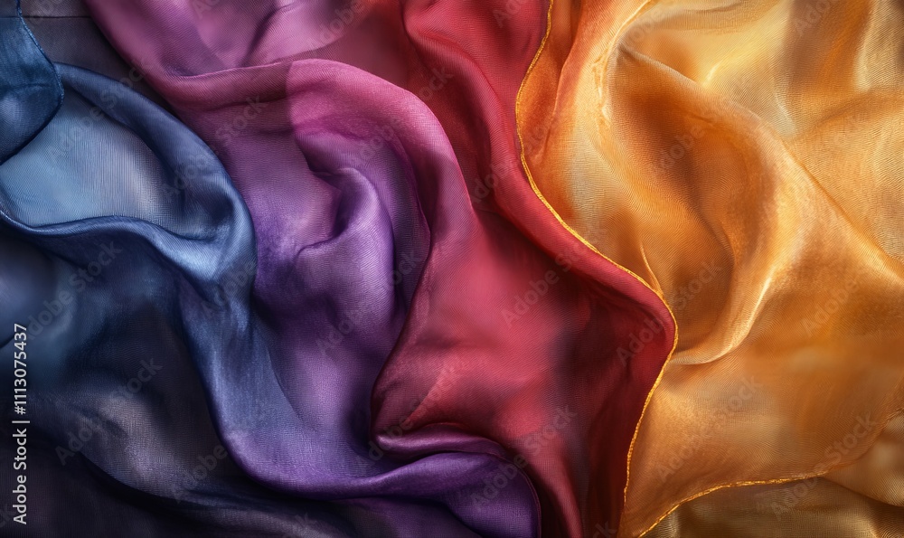 Poster multicolor fabrics combine to create a rough silk textured backdrop.