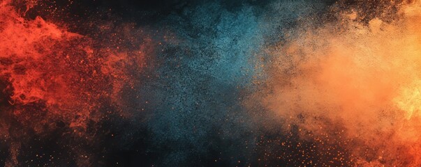 Noise texture grainy background, orange blue red black abstract glowing color gradient shape, dark retro banner poster header backdrop design