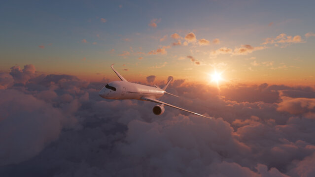 Plane in the sky above the clouds
