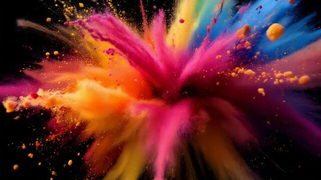 Slow Motion Shot of Color Powder Explosion Isolated on Black Background.