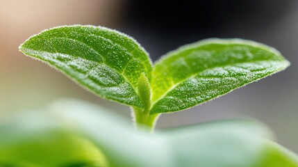 Fototapeta premium Close-Up of Fresh Green Plant Leaves with Dew in Natural Light
