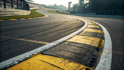 Fototapeta premium yellow and white highway Empty motor sport asphalt race track, clear and awaiting action, with no cars in sight