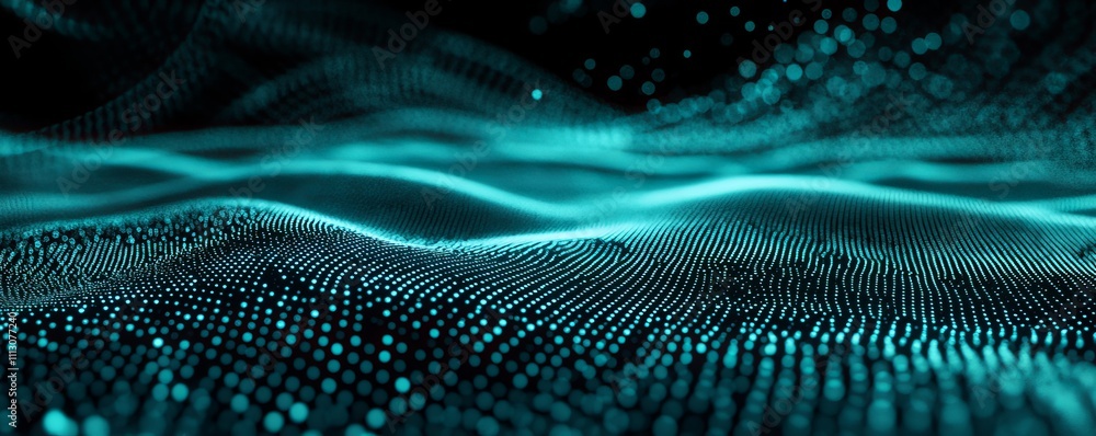 Poster glowing abstract technology dark background teal blue green black color grainy texture gradient web 