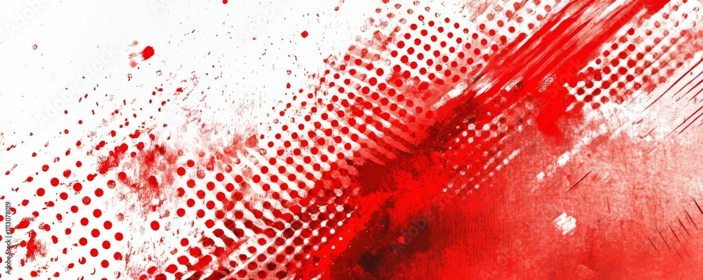 Poster grungy texture background with modern halftone effect in red and white.