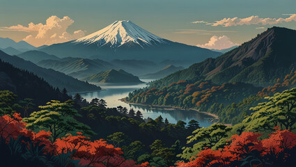 Illustration of beautiful Japanese mountains
