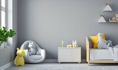 Contemporary grey child room featuring smart interior design. AI Generation.