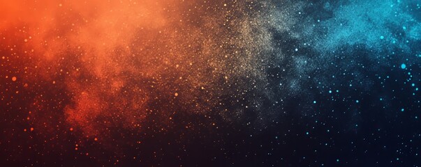 Dark grainy background, orange blue glowing color gradient shape, noise texture banner, poster cover header wallpaper design