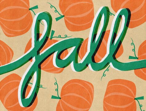 Fall word on pumpkin pattern background