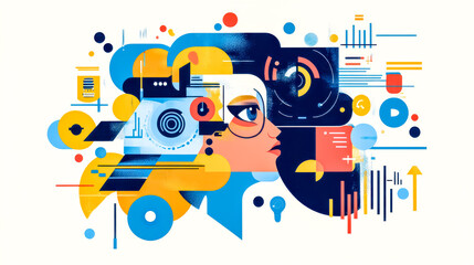 Obraz premium Woman embracing digital transformation, abstract illustration of technology and innovation