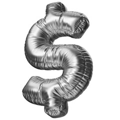 USD. United states dollar icon. Silver dollar sign in the shape of a balloon, isolated on a transparent background. An inflatable balloon of chrome color with a glossy texture.