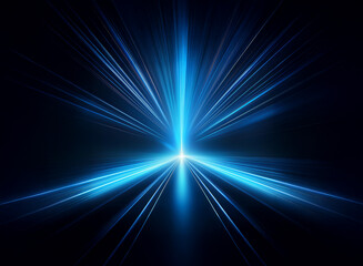 Intense blue light streaks radiate outwards from a central point, creating a dynamic, starburst effect against a dark background.  The light suggests speed and energy.