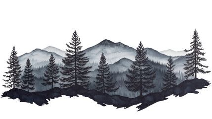 Obraz premium Black silhouette of forest and mountain transparent background