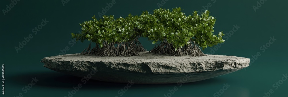 Poster a stylized representation of two small trees on a textured base, emphasizing nature and design.