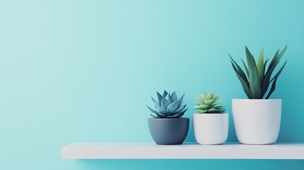 Succulent plants in minimalist pots on a shelf