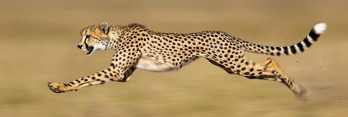 A cheetah sprinting across a blurred landscape, showcasing its speed and agility.