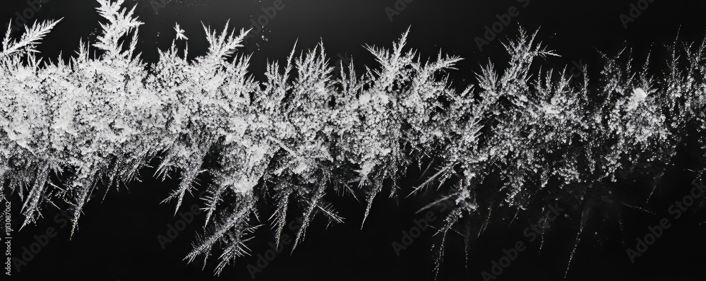 Poster real frost on a window. abstract ice crystal patterns on a black background. overlapping or adding f