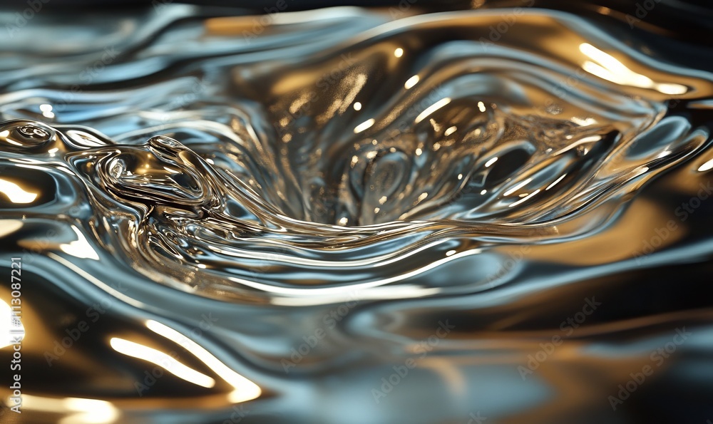 Aufkleber ripples in a pool of liquid metal, creating a mesmerizing and futuristic effect.