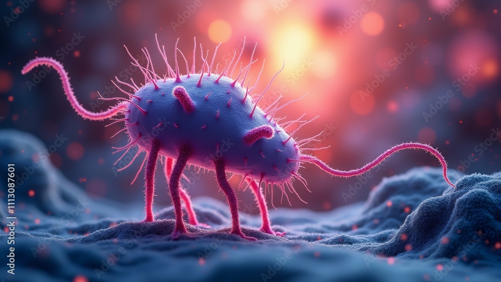 Poster the image is a 3d rendering of a pink-colored bacterium, which appears to be a type of bacteria. the
