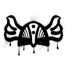 Winged viking helmet with black spray paint graffiti