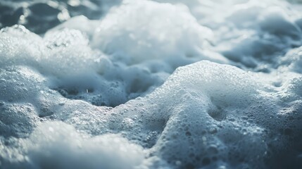 Close-Up View of White Foam on Turbulent Ocean Waves at Sunrise