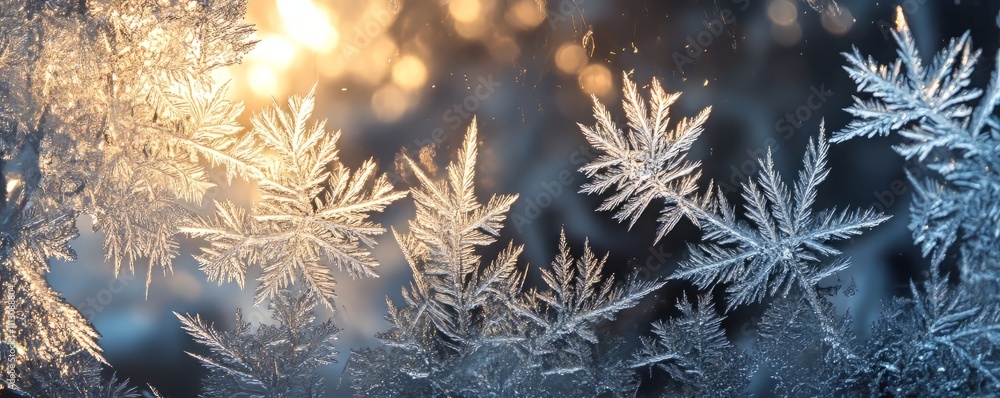 Poster real frost on a window. abstract ice crystal patterns on a black background. overlapping or adding f