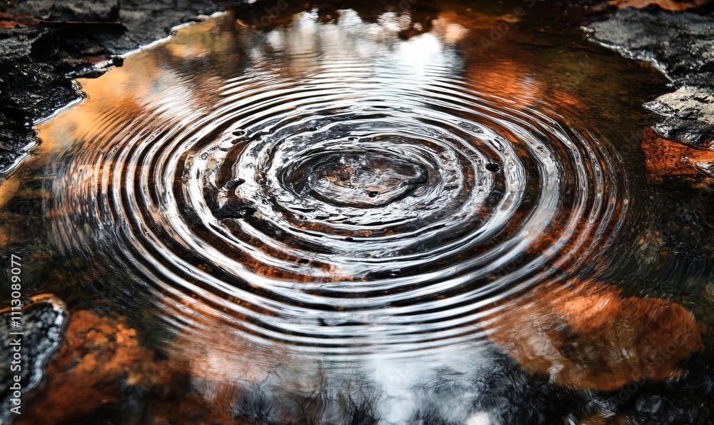 Poster ripples in a pool of liquid metal, creating a mesmerizing and futuristic effect.