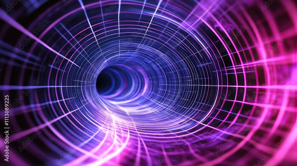 Poster vibrant digital tunnel with colorful abstract light patterns