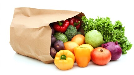 Brown Paper Bag Full of Fresh Produce - Illustration