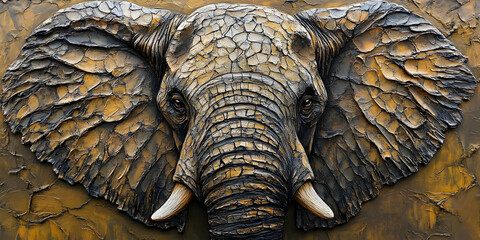 Detailed close-up of an elephant's face with textured skin, showcasing its grandeur