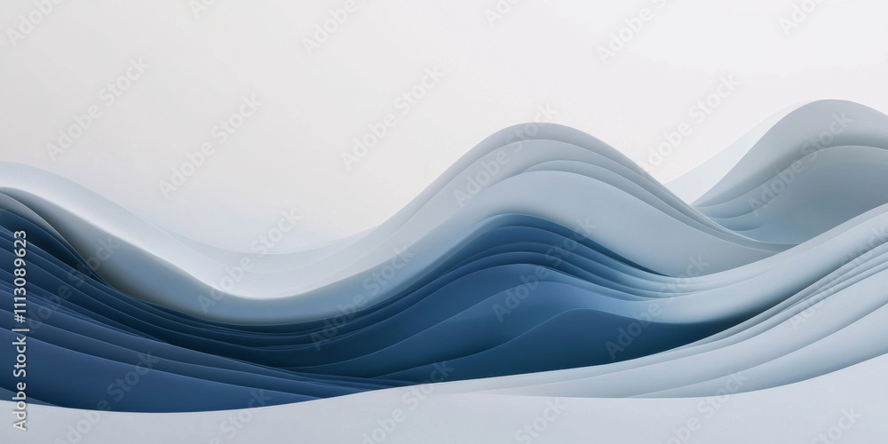 Poster a minimalist abstract background with smooth gradient waves in shades of blue and white. the modern 