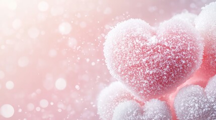 Fototapeta premium Frosty Pink Hearts with Sugar Coating on Soft Background