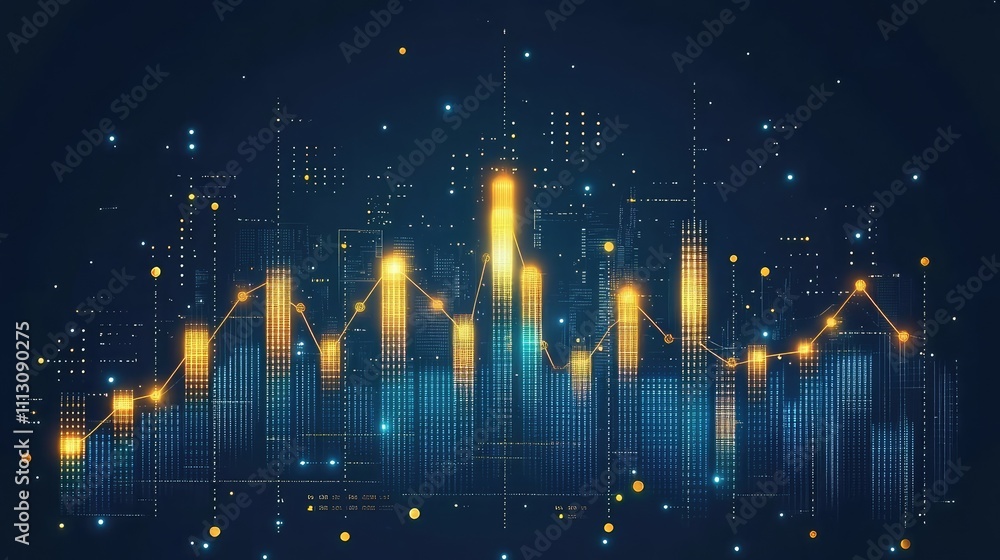 Poster digital financial chart with data visualization and colorful patterns