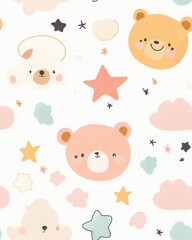 Naklejka premium Cute Baby Nursery Pattern with Teddy Bears and Stars