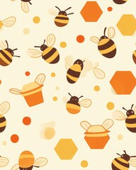 Cute Bees and Honeycomb Pattern in Bright Colors