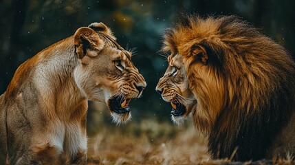 Lion and Lioness Face Off In Tense Confrontation