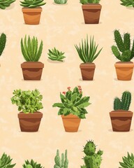 Fototapeta premium Vibrant Cactus and Succulent Pattern Design